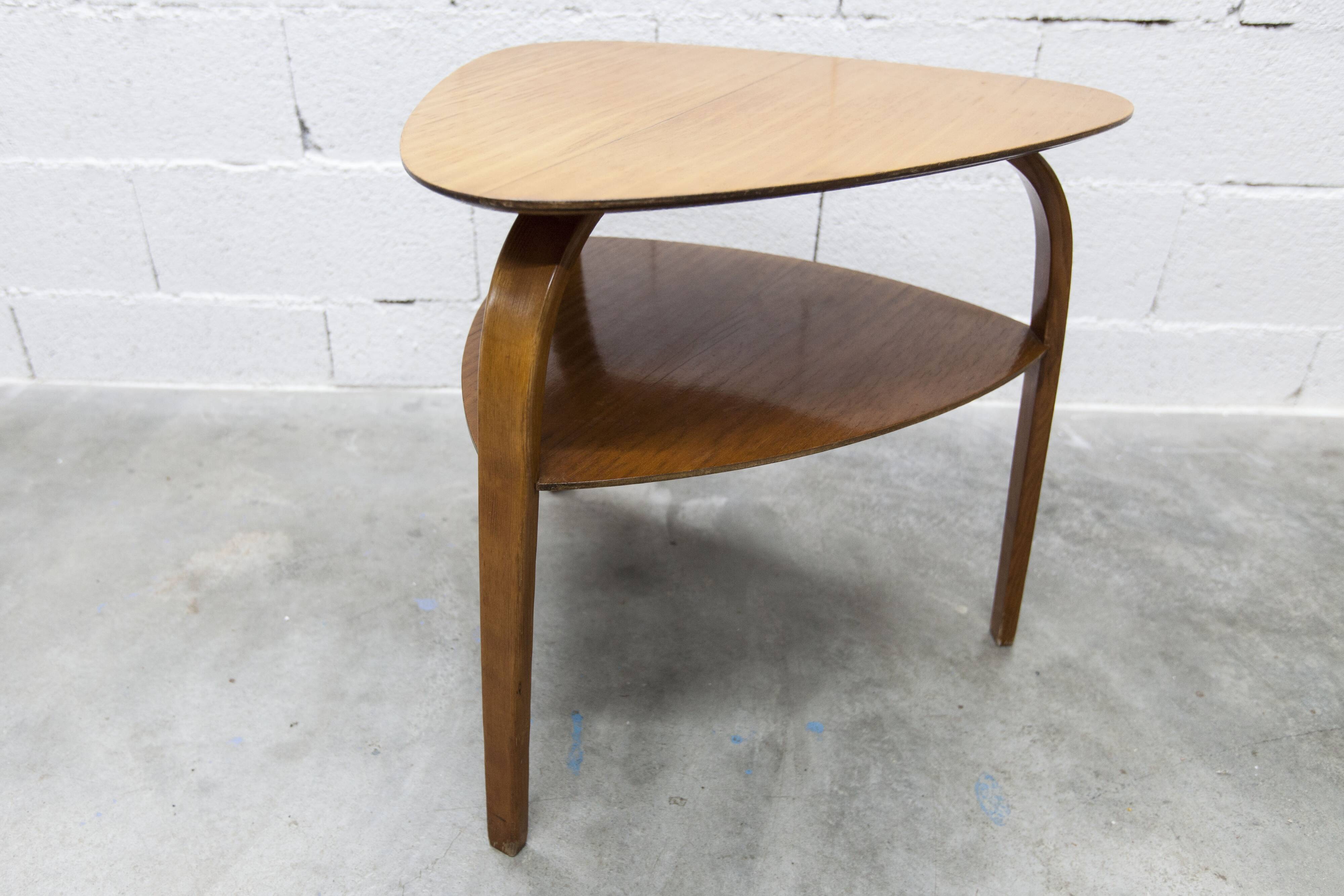 Guéridon / table basse tripode Bow Wood dessin Steiner pour Baumann 1960