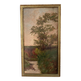 Barbizon style country oil, wooden frame