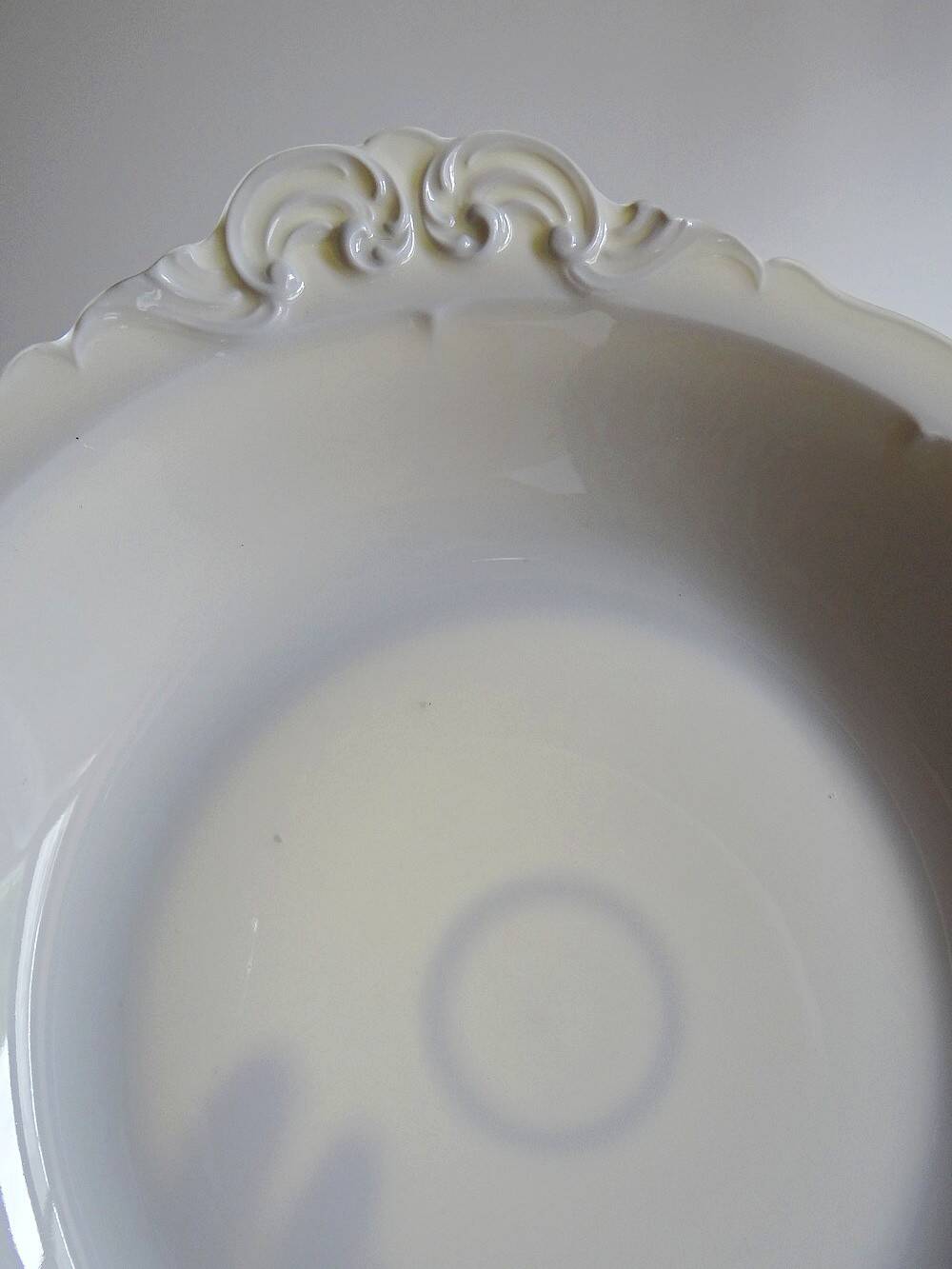 Large, hollow serving dish in fine white Limoges porcelain, vintage/antique