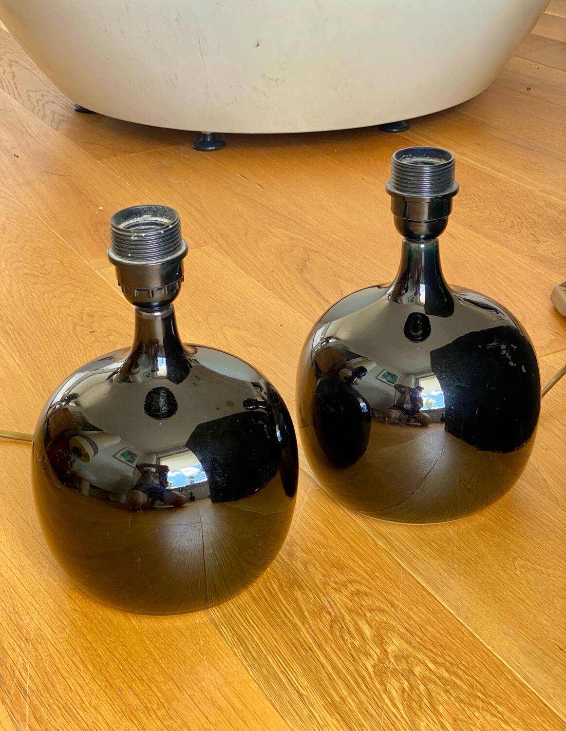 Pair of black enameled lamps 1970