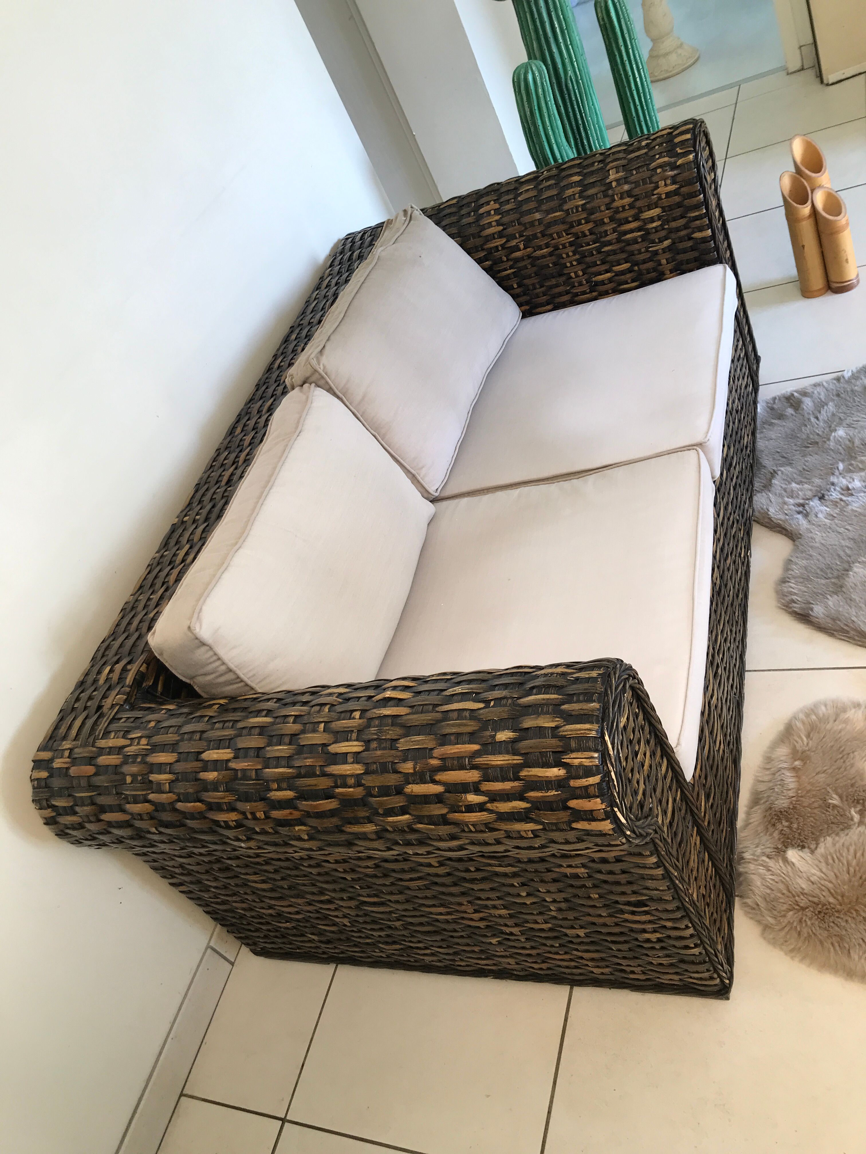 Vintage wicker rattan lounge sofa