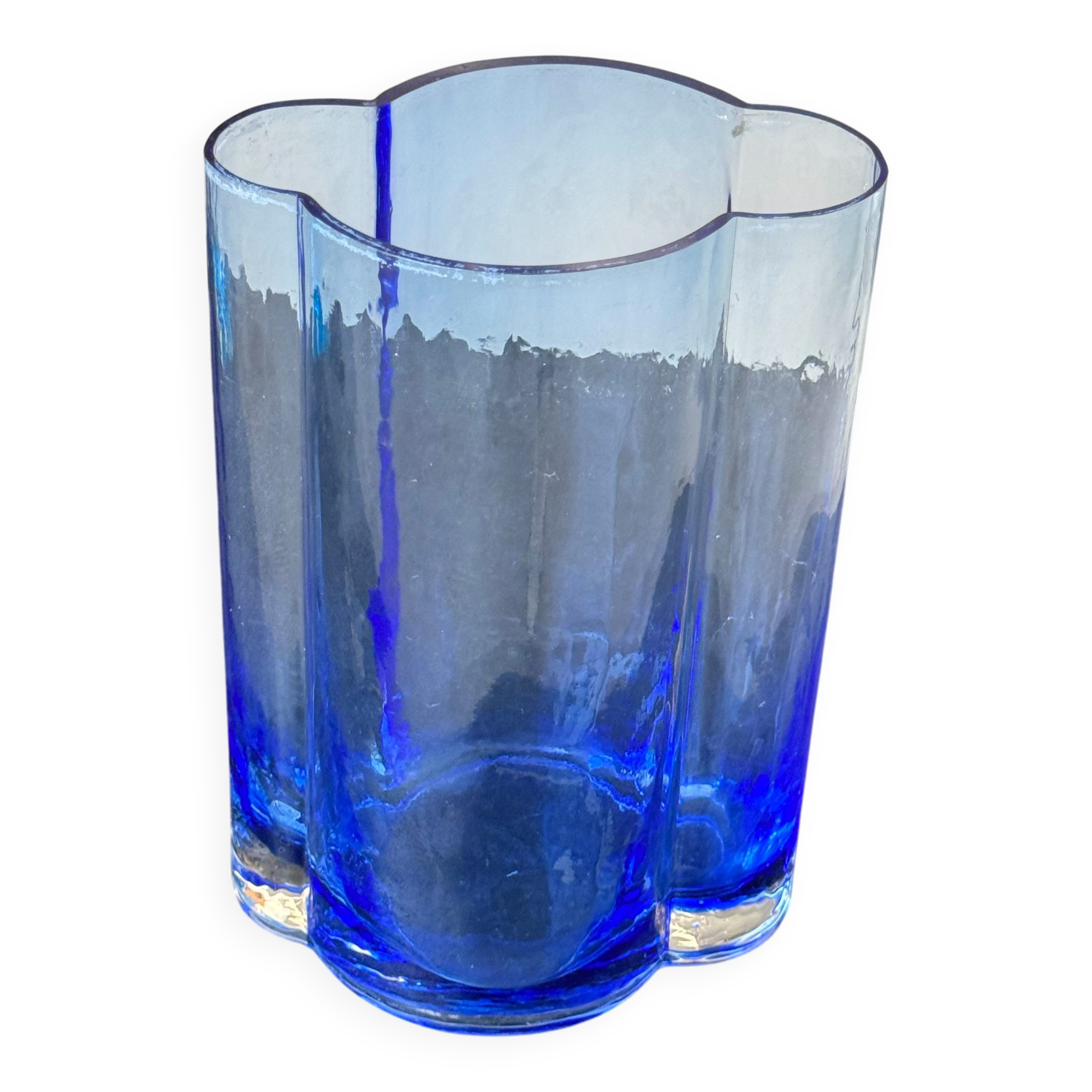Mid century Murano Vase, Blue shaped Glass, 1960's