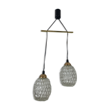 Suspension globes 2 feux, verre et laiton, années 50