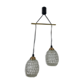 Suspension globes 2 feux, verre et laiton, années 50