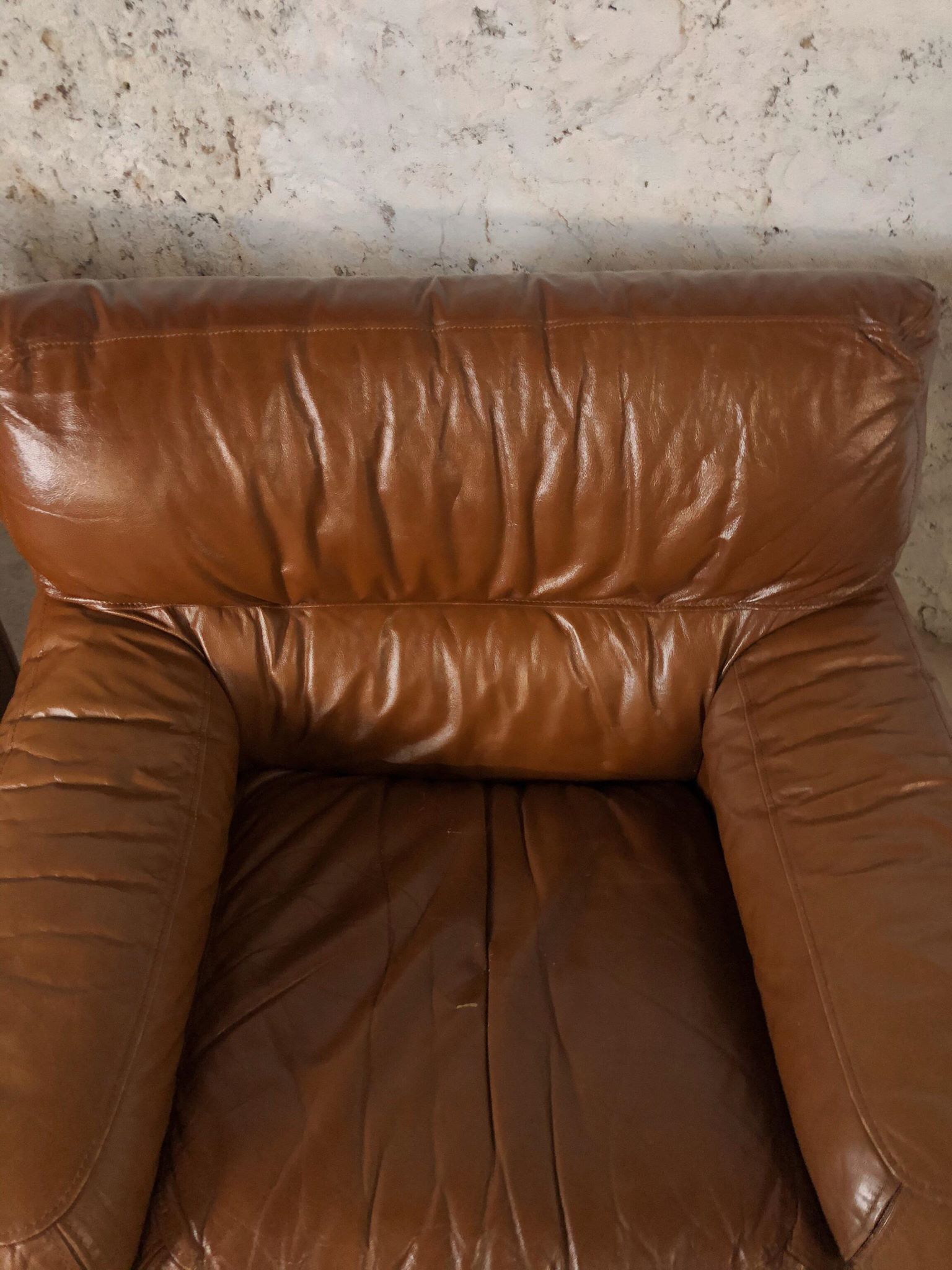 Pair camel leather armchairs