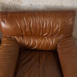 Paire fauteuils cuir camel