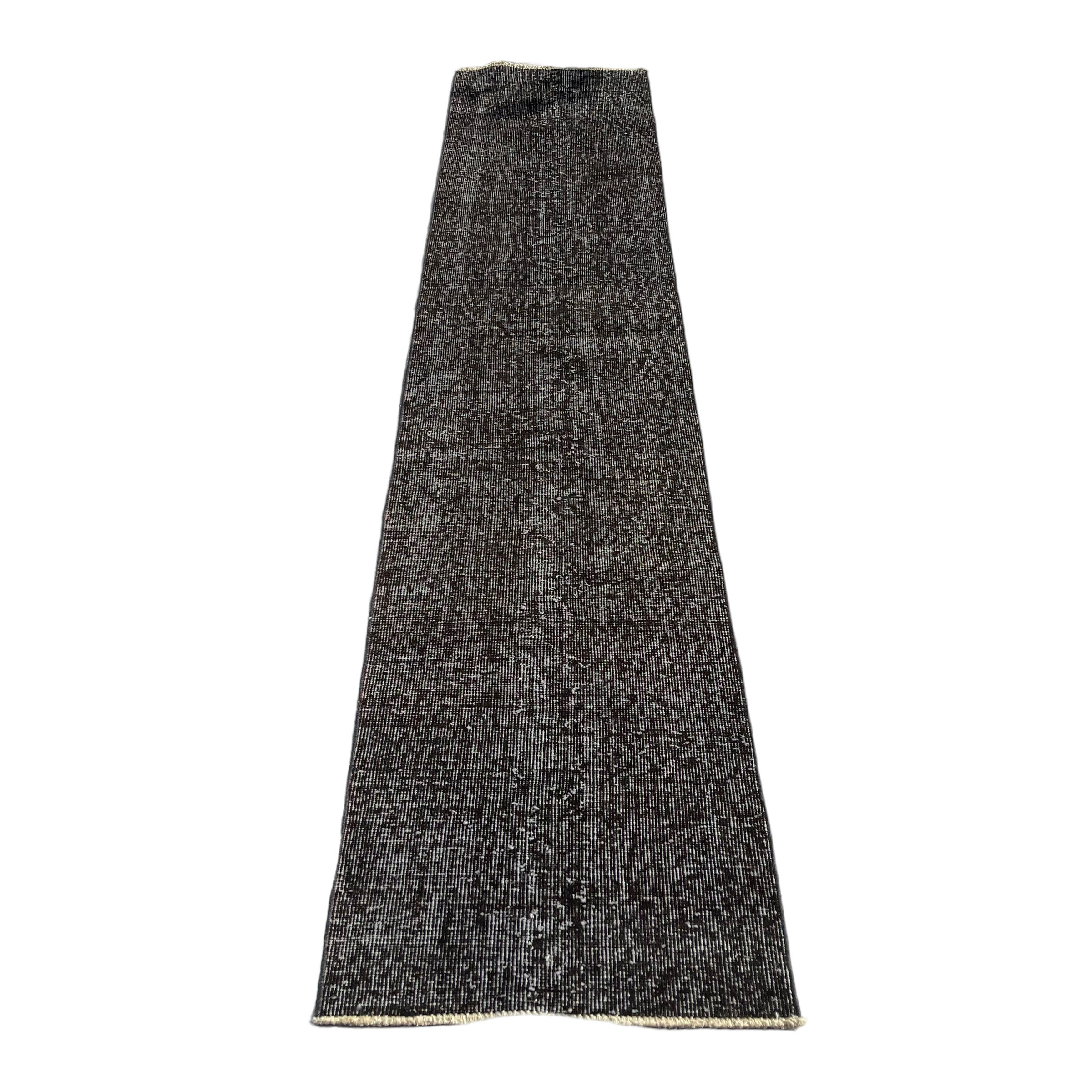 Distressed turkish narrow runner 290 x 60 cm wool vintage rug, overdyed black
