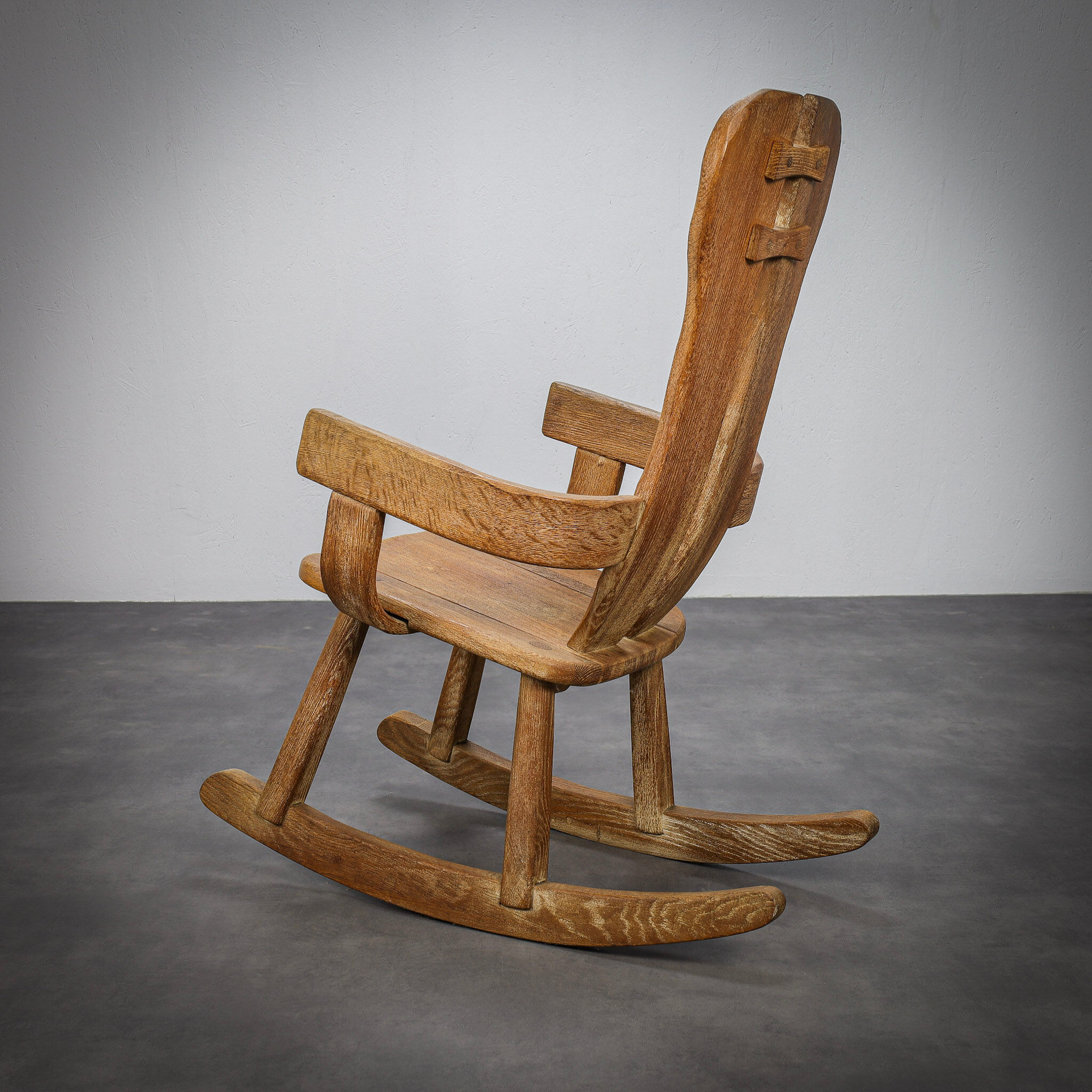 Brutalist Oak Rocking Chair by De Puydt, 1970s
