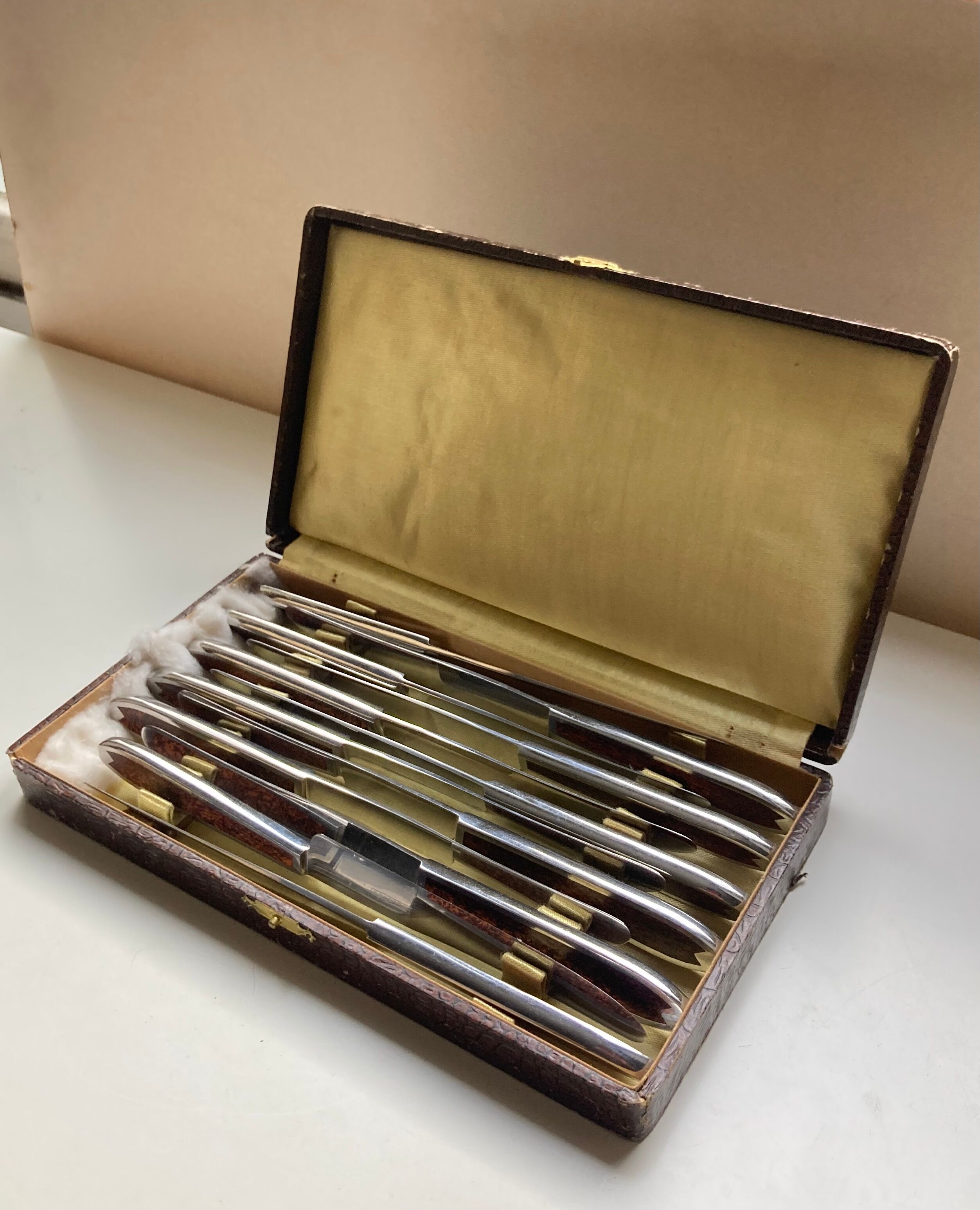 Old box 12 knives Art Deco Bakelite and chromed metal Apollonox