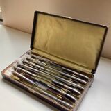 Old box 12 knives Art Deco Bakelite and chromed metal Apollonox