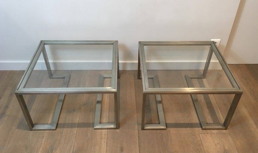 Paire de bouts de canapé design en acier brossé