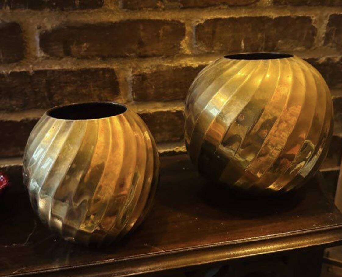 Antique Art Deco round vases Brass