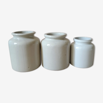 Set of 3 enamelled stoneware mustard pots