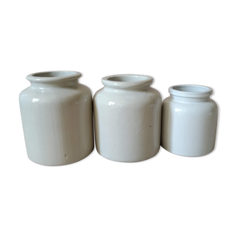 Set of 3 enamelled stoneware mustard pots