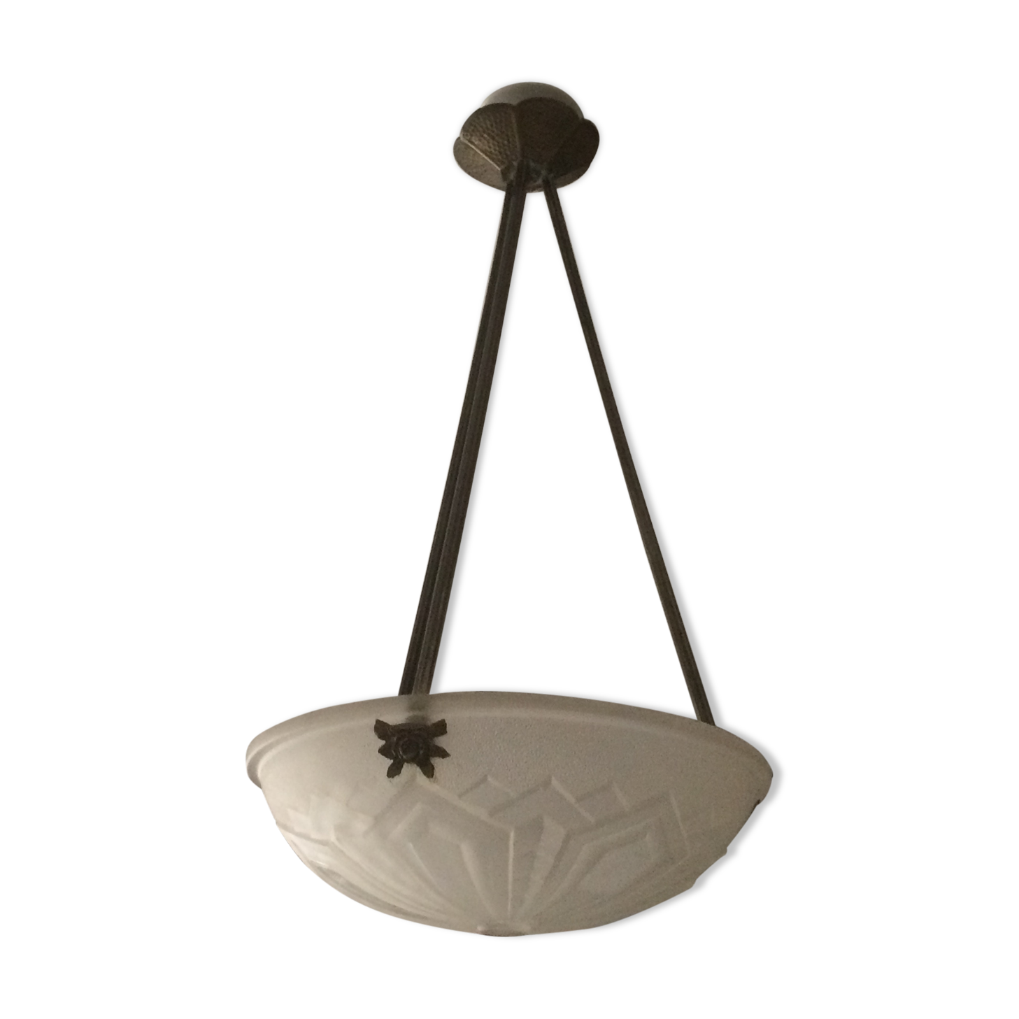Suspension art deco en bronze vasque signée « des hanots »