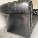 Vintage black leather Chesterfield sofa