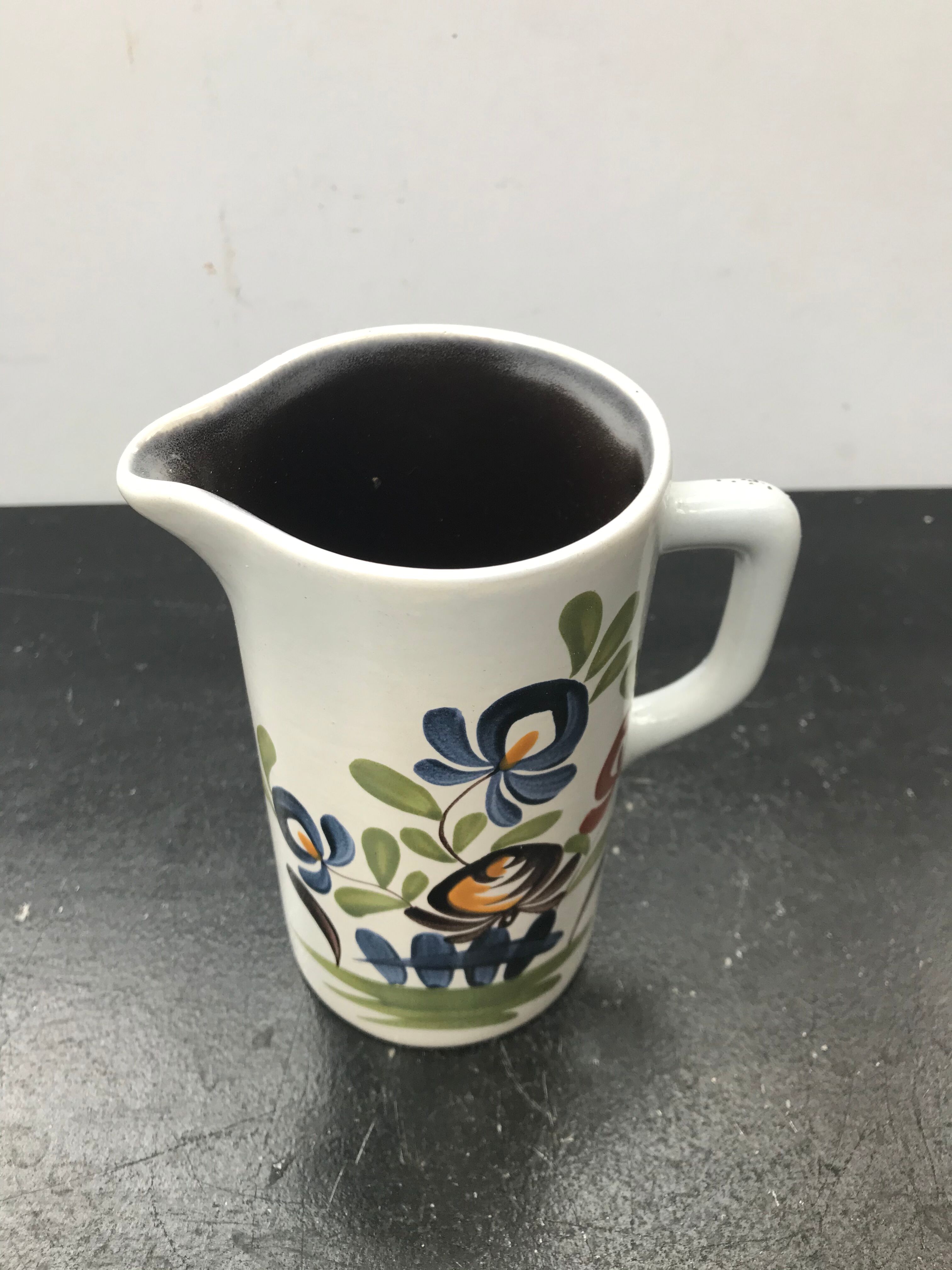 Former pitcher quimper gf ceramics white decor painted flowers - anse vintage