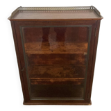 Old mahogany wood wall display case with brass gallery