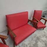 Vintage 1950s children's sofa and two armchairs with compass feet