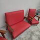 Vintage 1950s children's sofa and two armchairs with compass feet