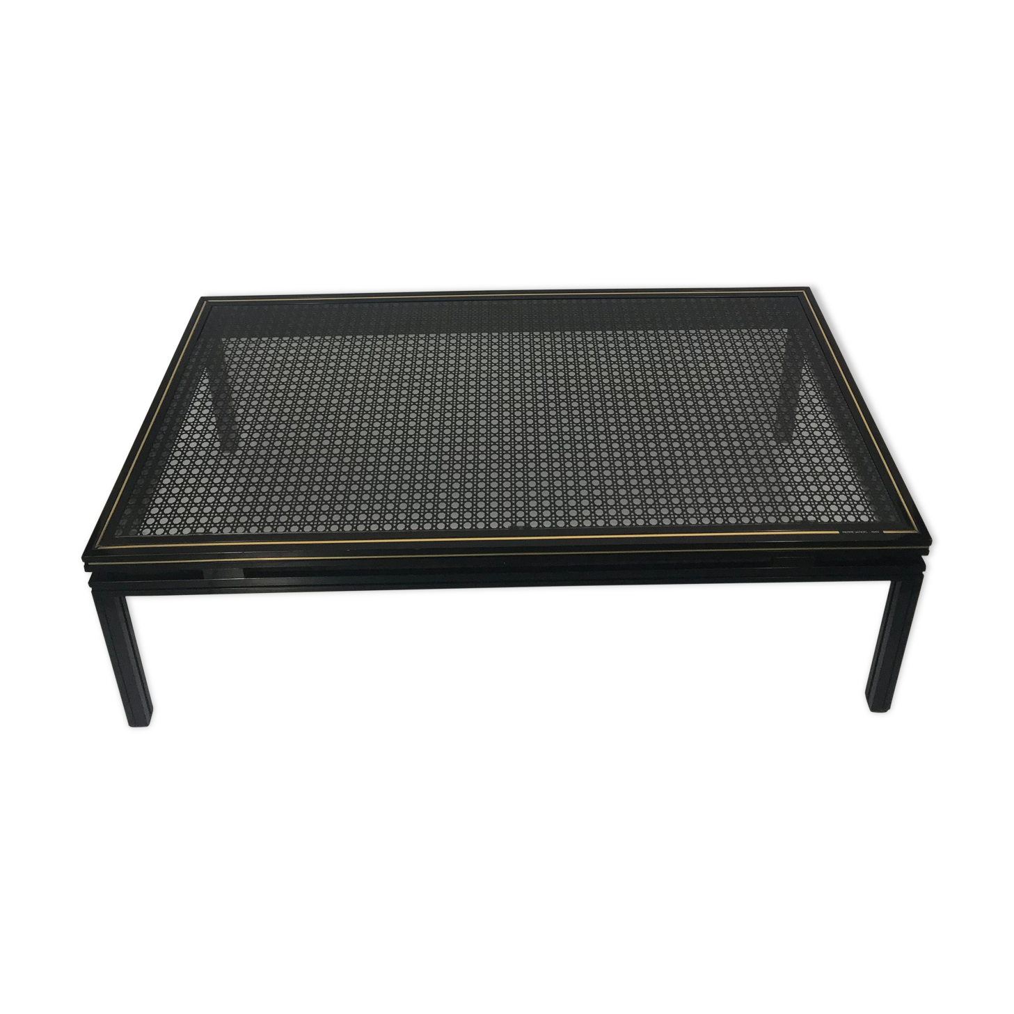 Pierre Vandel coffee table, glass with black cane pattern