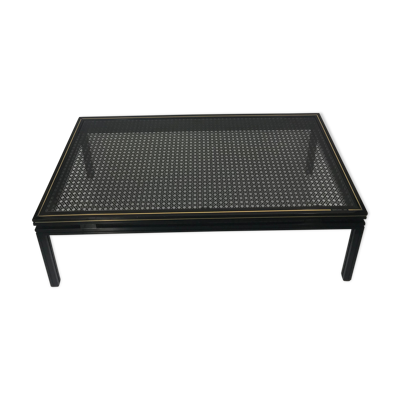 Table basse Pierre Vandel verre motif cannage noir
