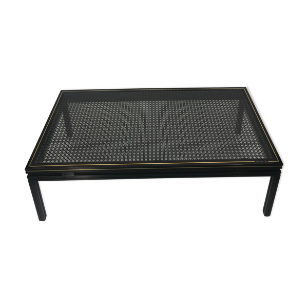 Table basse Pierre Vandel verre motif cannage noir