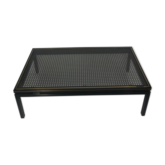 Pierre Vandel coffee table black cane pattern glass