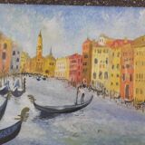Huile sur panneau du Grand Canal à Venise
