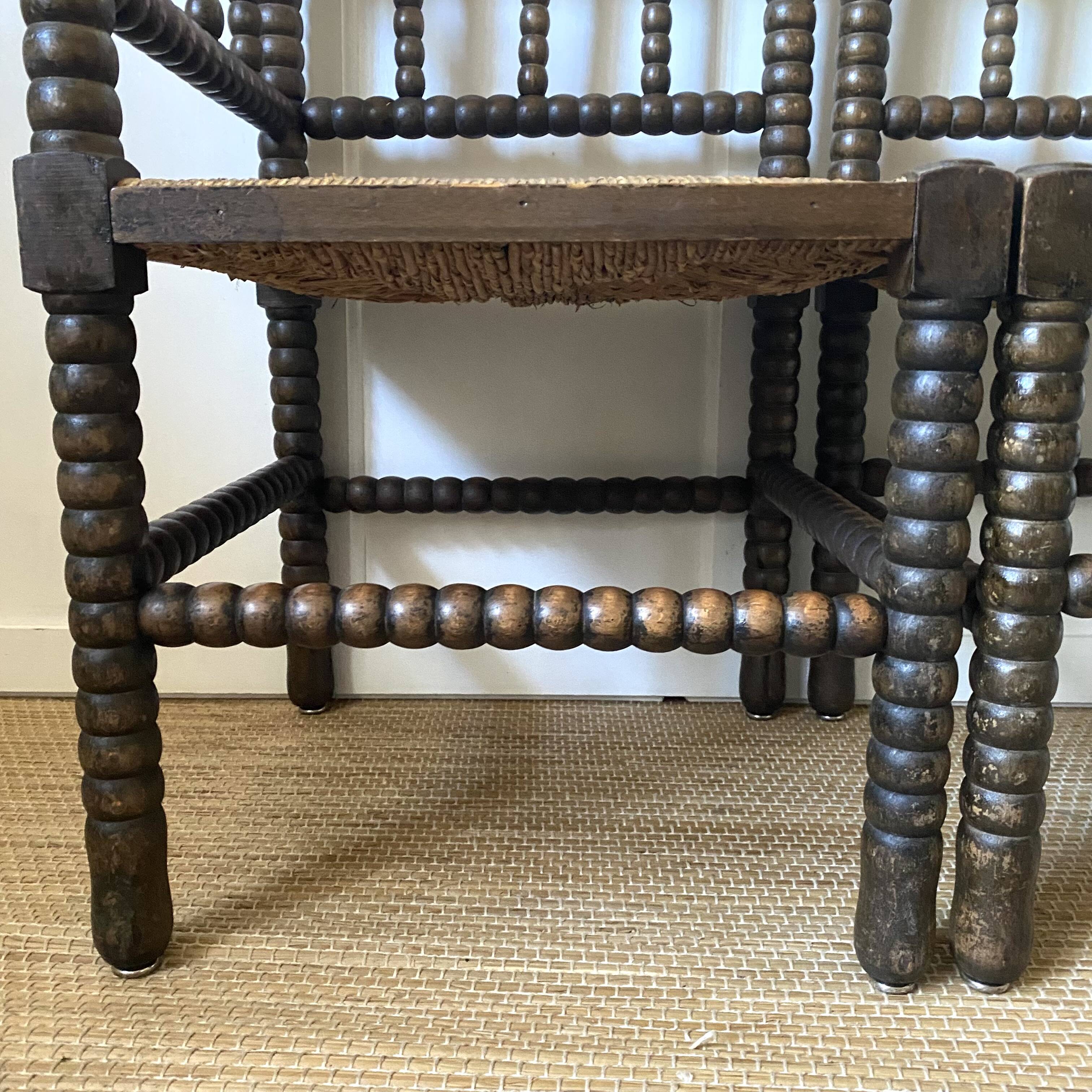 Pair of turned wood corner chairs, fireside chairs
