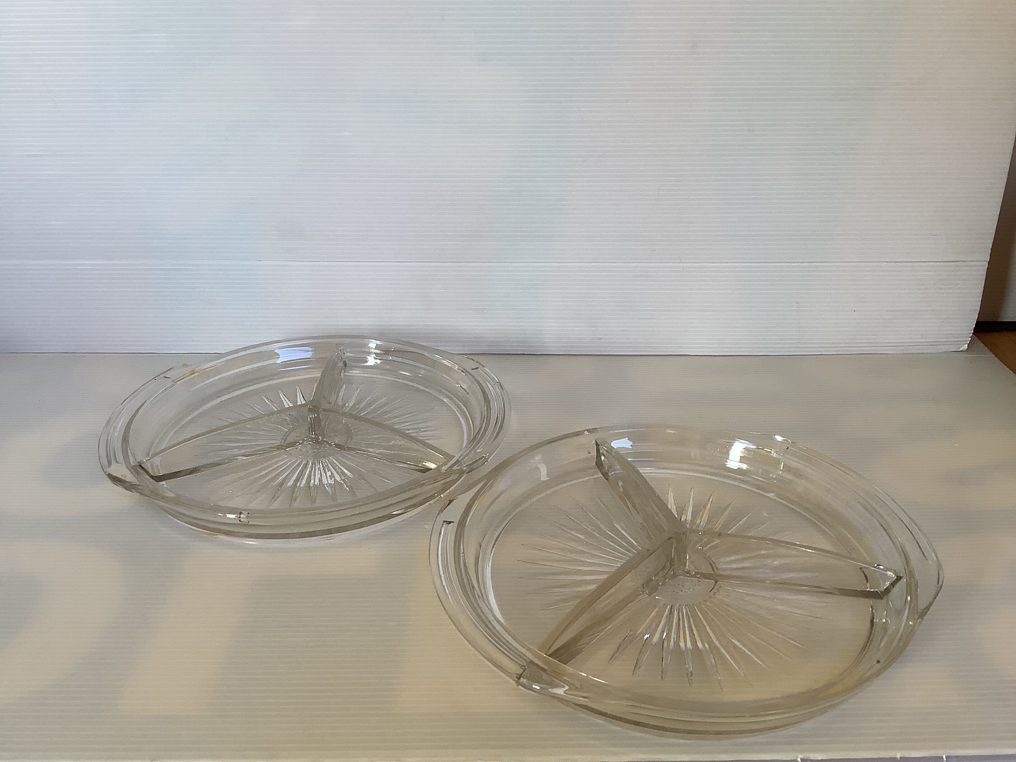 Pair of old thick molded glass servants