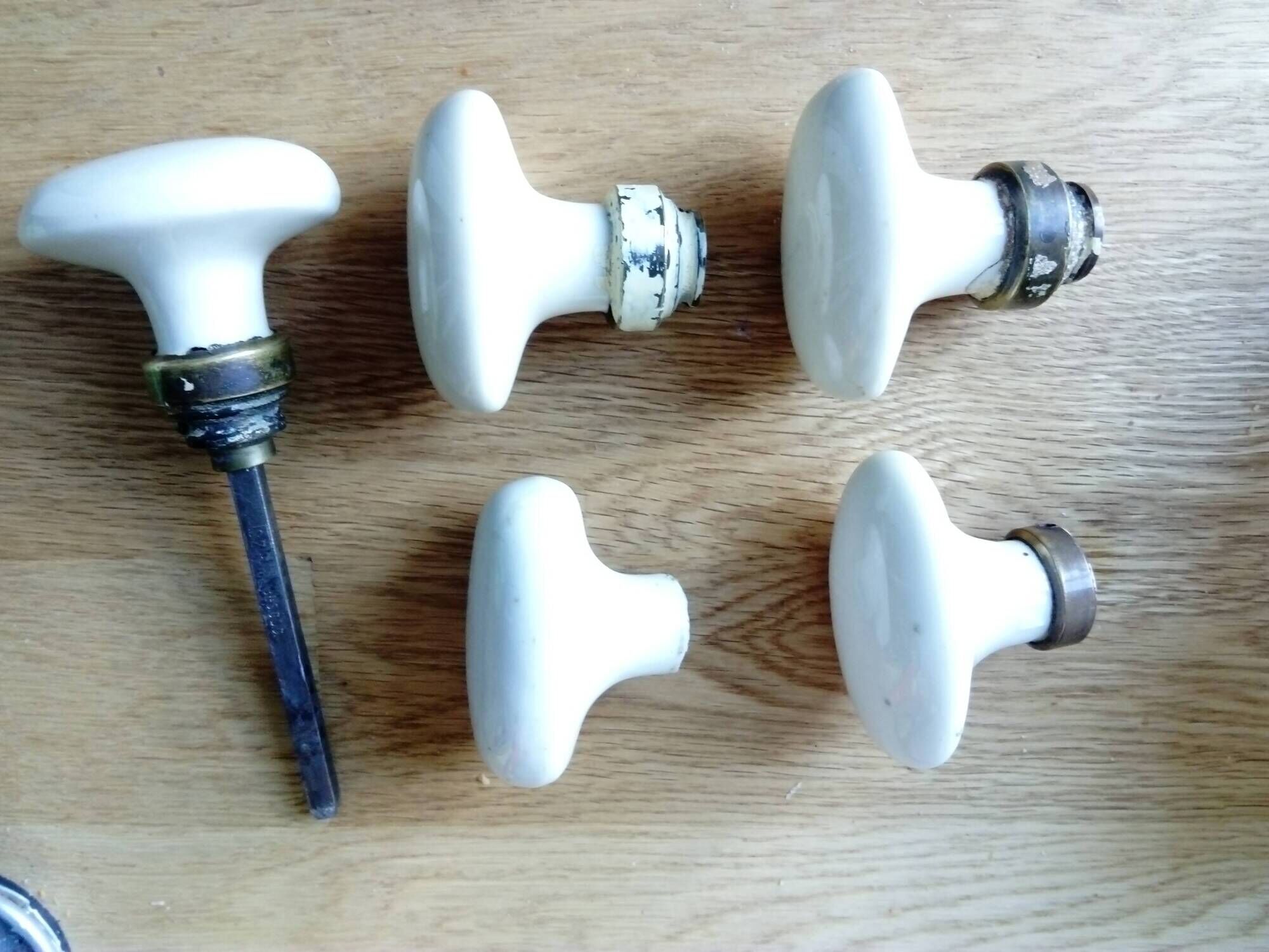 set of 5 old porcelain door handles