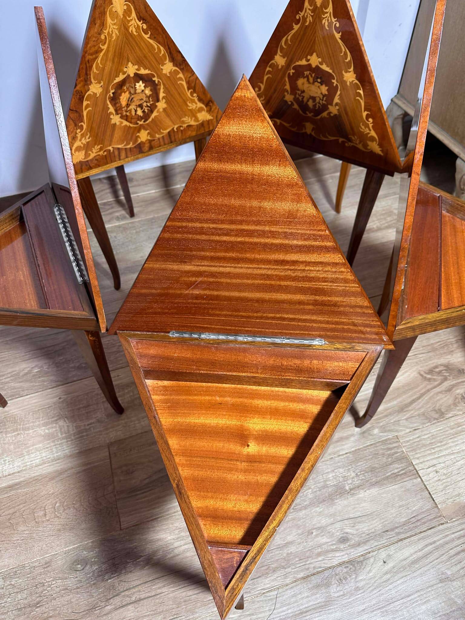 Italian Marquetry Five Piece Triangle Table