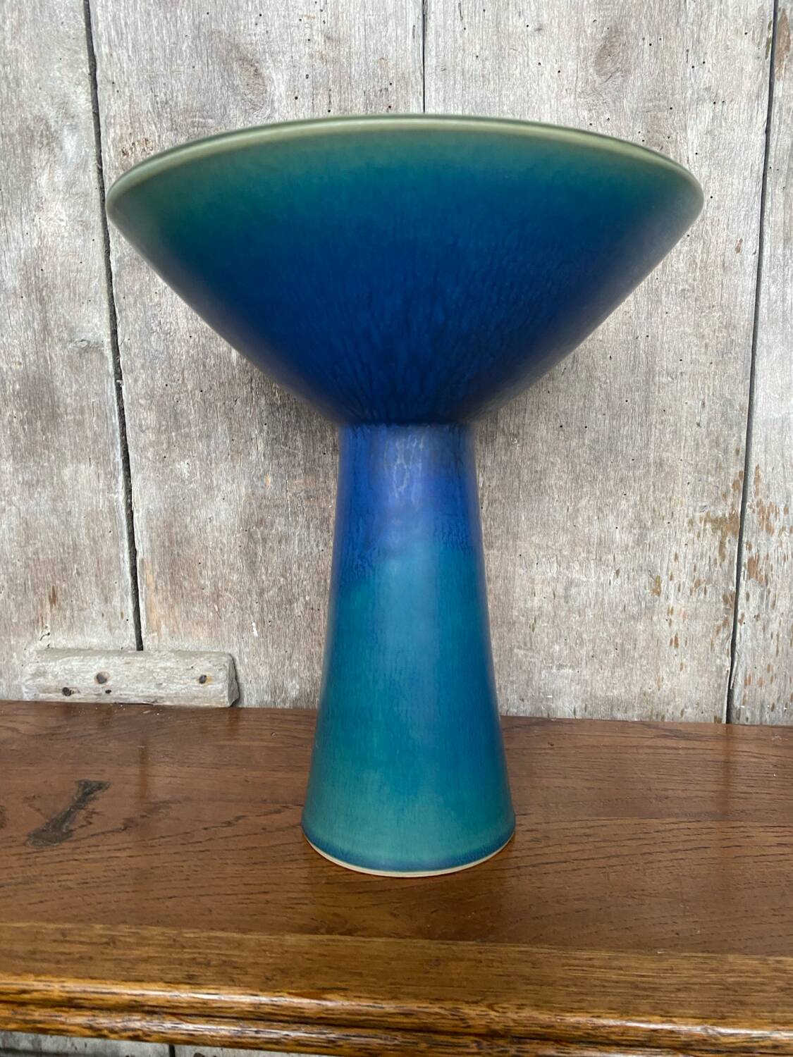 Antique Scandinavian Vintage Blue & Green Ceramic Cup Candle Holder