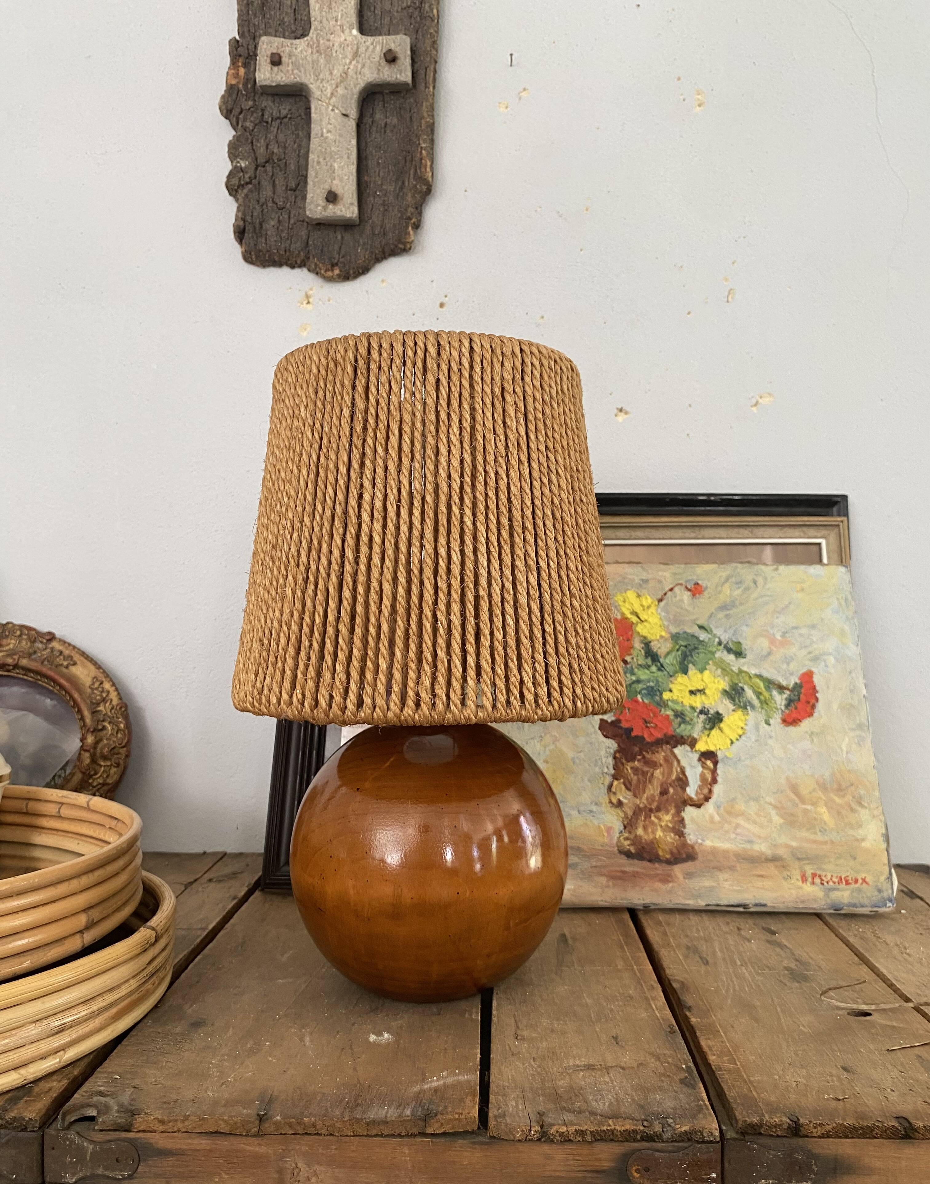Wood lamp, fabric cable 2M, cord lampshade 1960