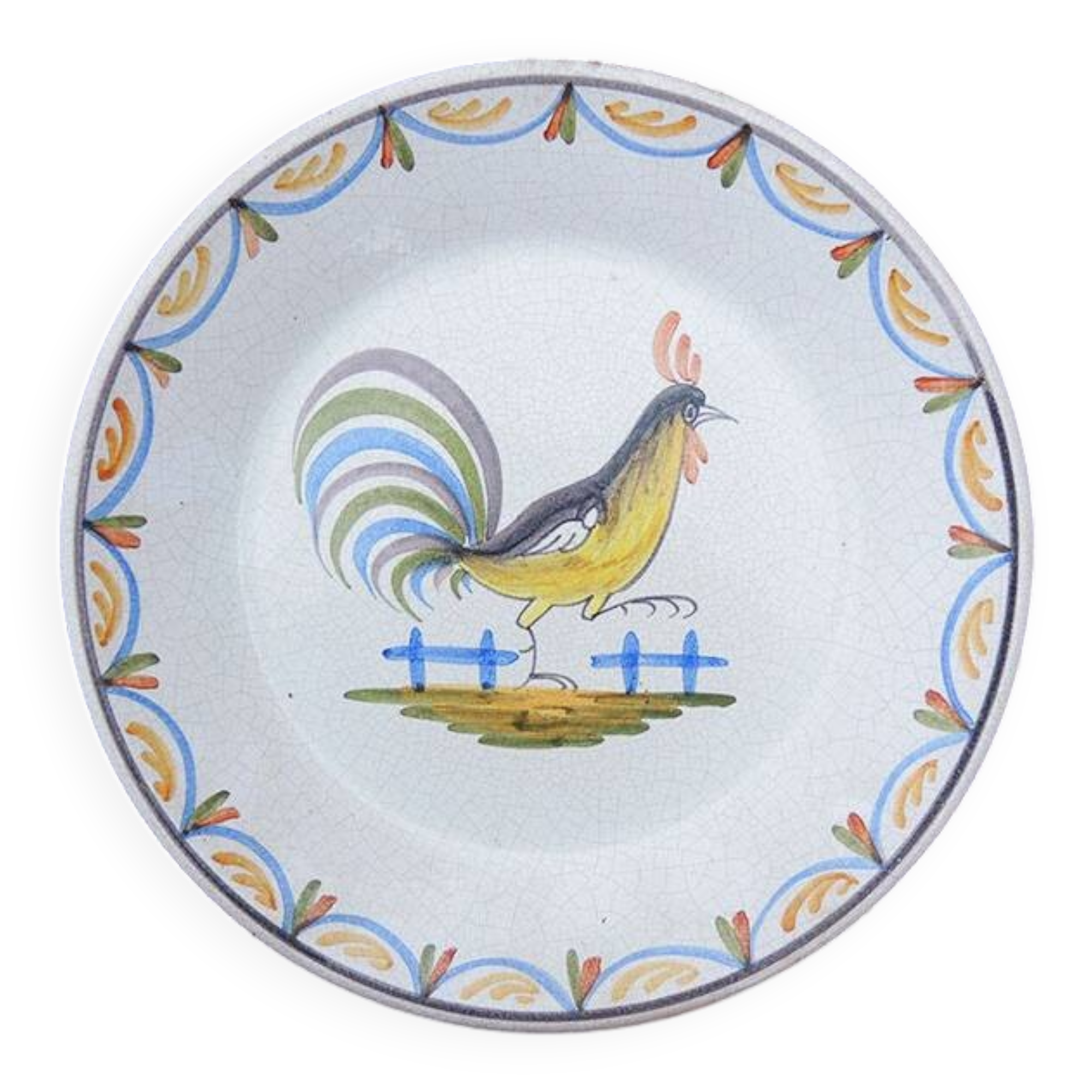 Old deep plate with rooster in Nevers ceramic