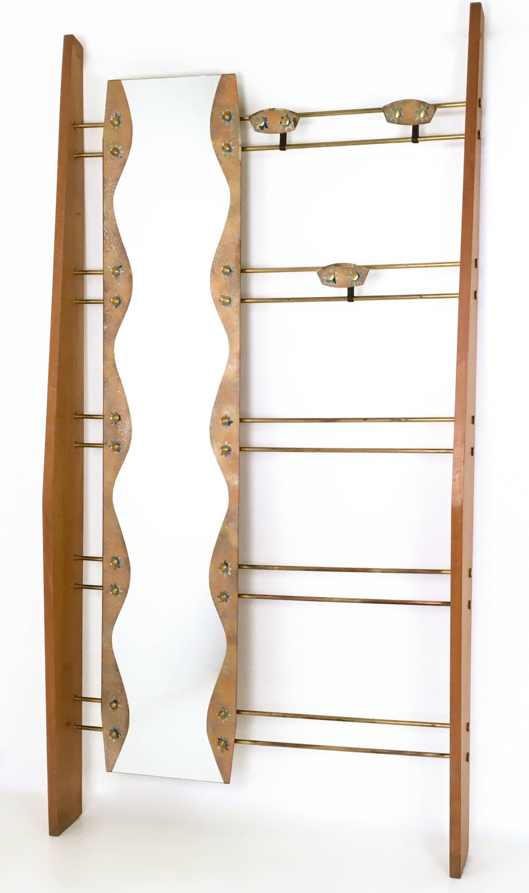 Cherry Veneer Entryway Coat Rack with Mirror, Italy
