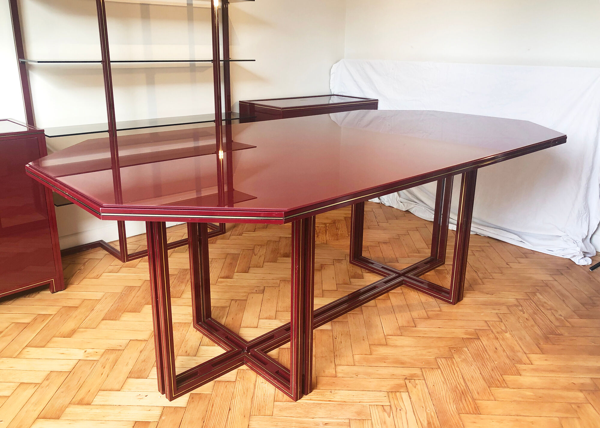 Burgundy Pierre Vandel dining table vintage 1970s