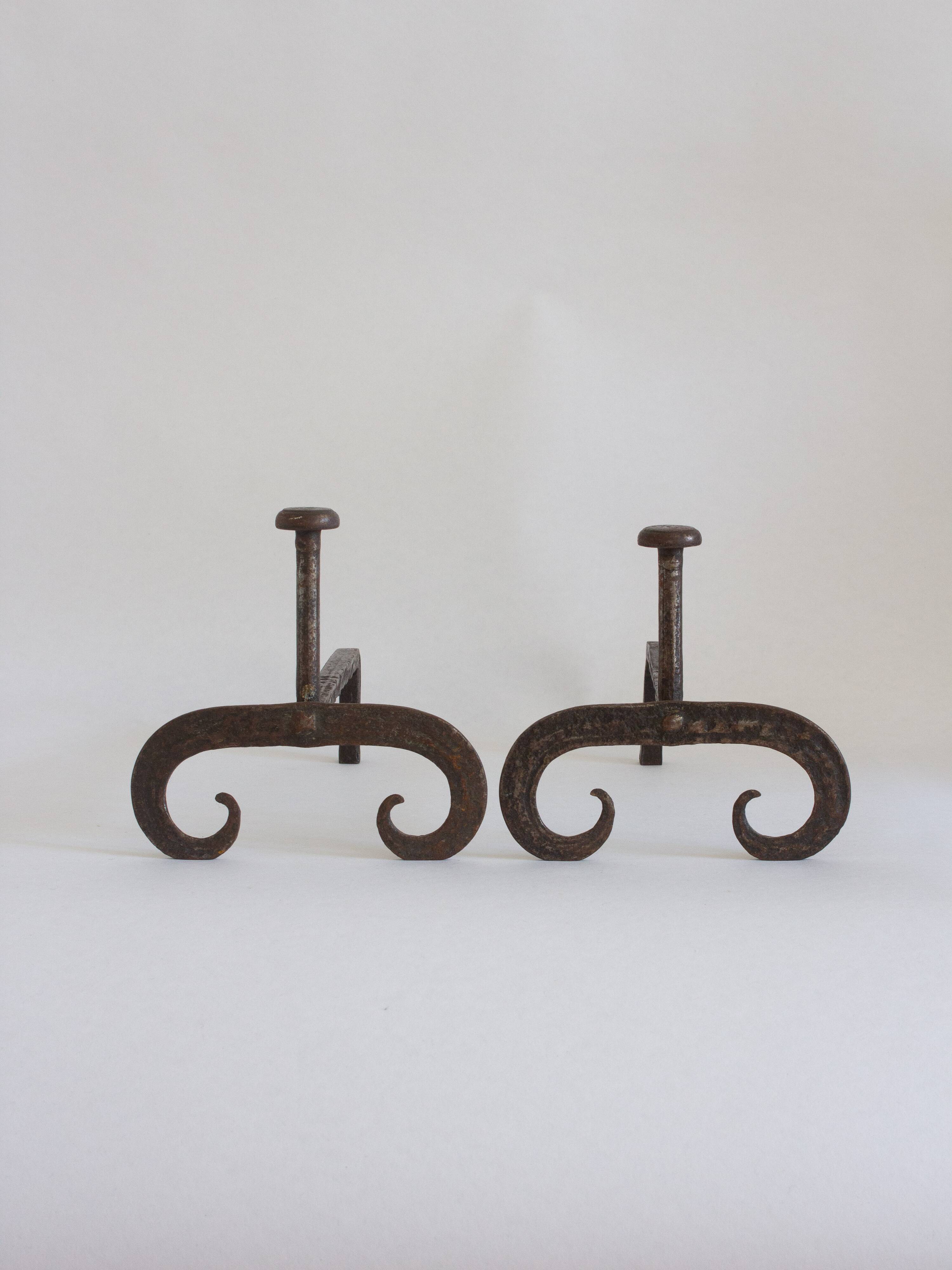 Pair of wrought iron fire dogs, Handmade, Early 20th century