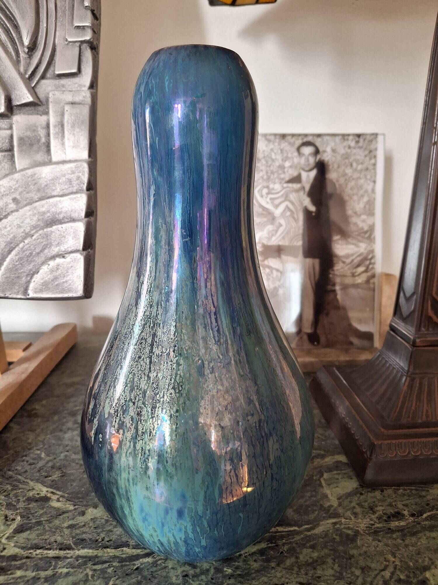 Iridescent vase Alphonse Cythère 1861-1941 26 cm signed Art Deco period 1920