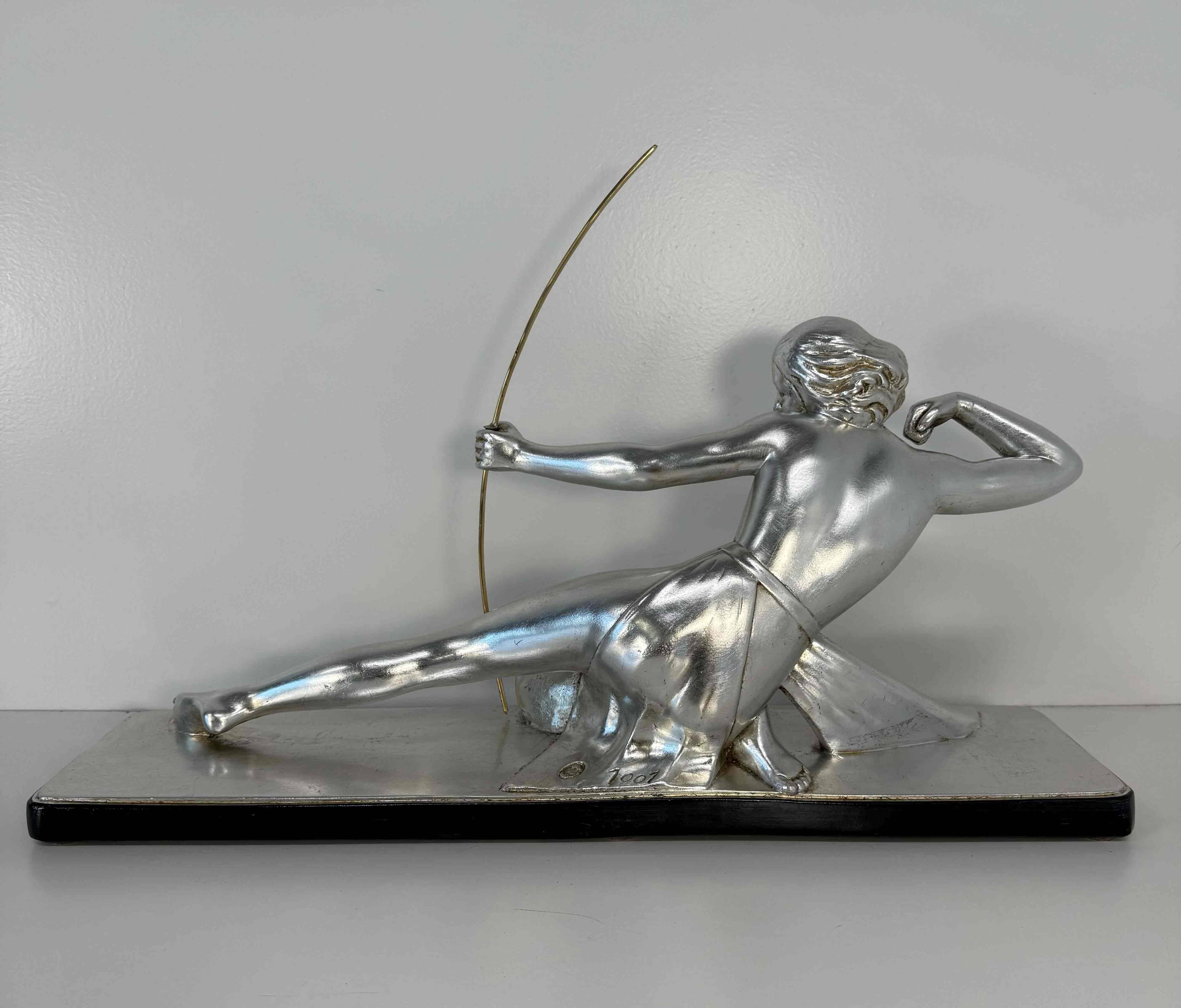 Diana the Huntress Art Deco Silver Leaf Sculpture by Salvatore Melani, 1930