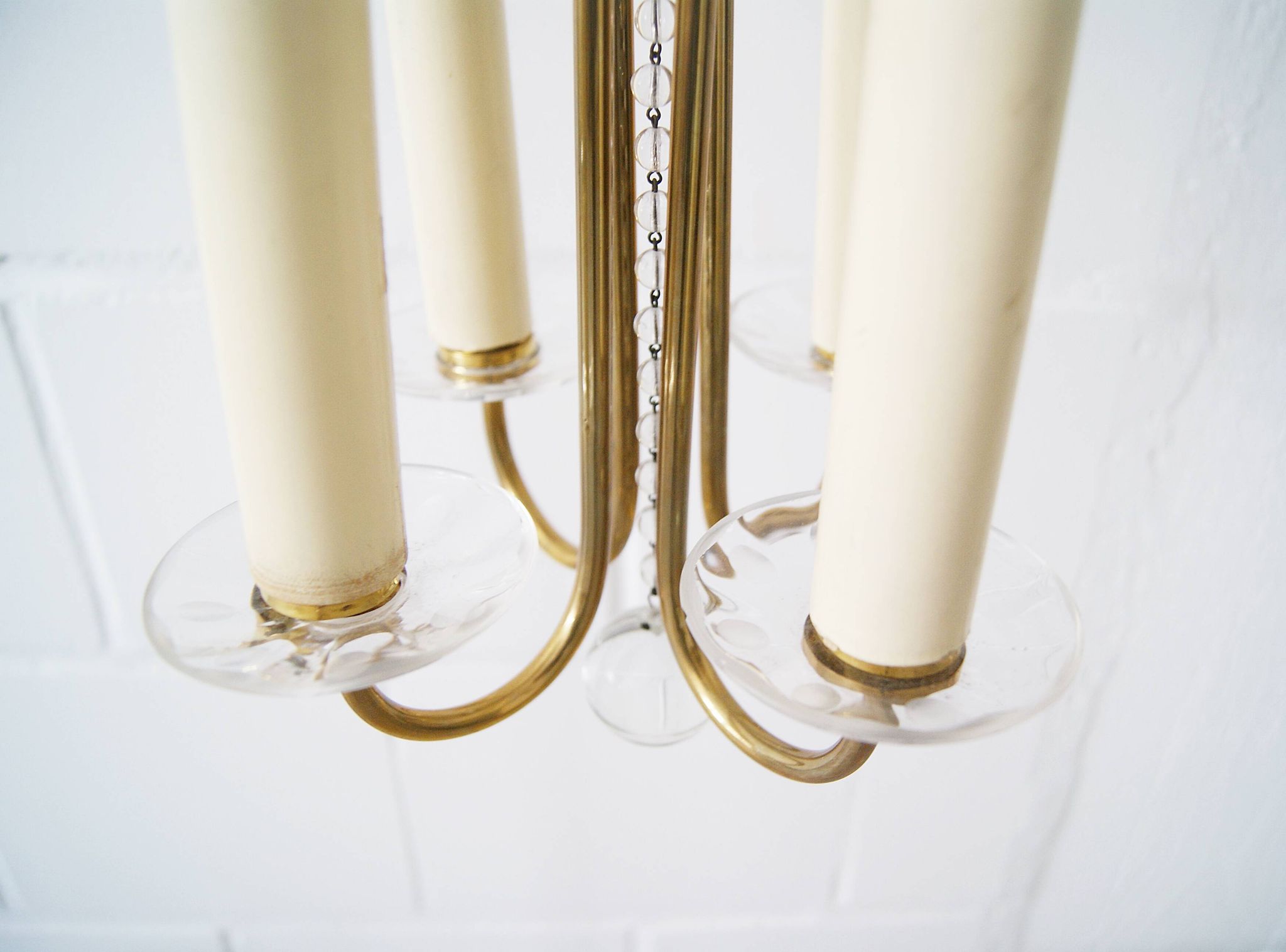 Chandelier antique four flames with glass beads, brass, boho lamp