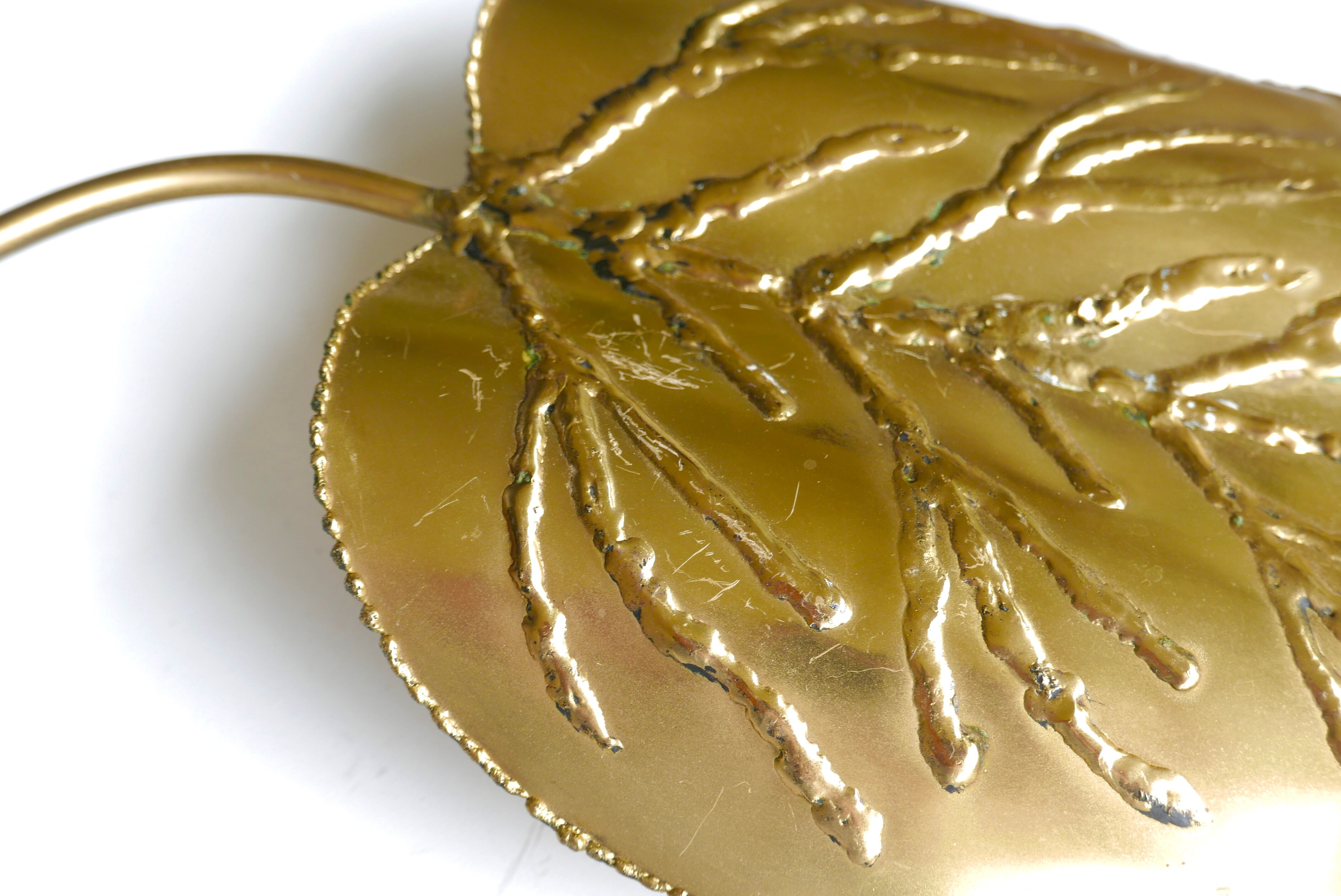 Pair of brass "leaf" wall lamps, 70s