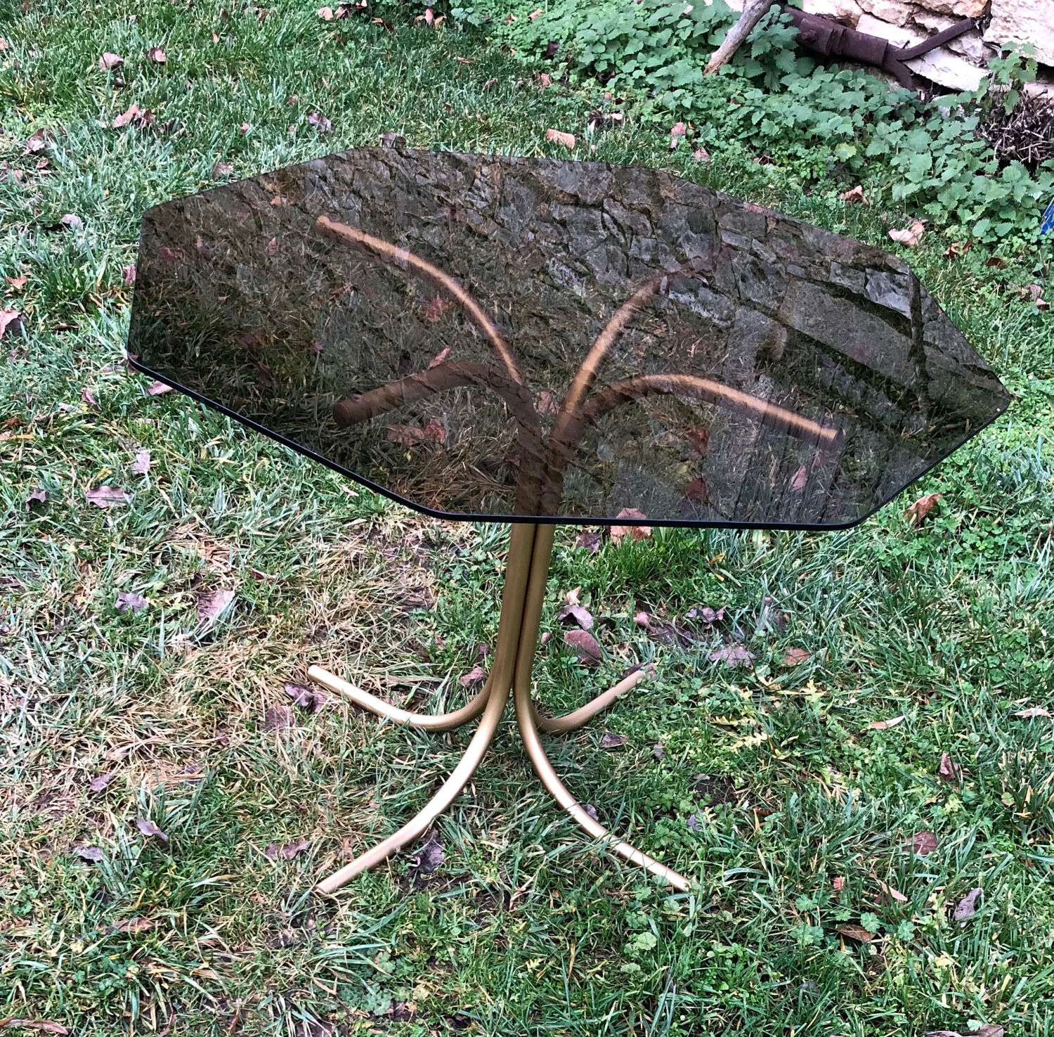 Octagonal table smoked glass