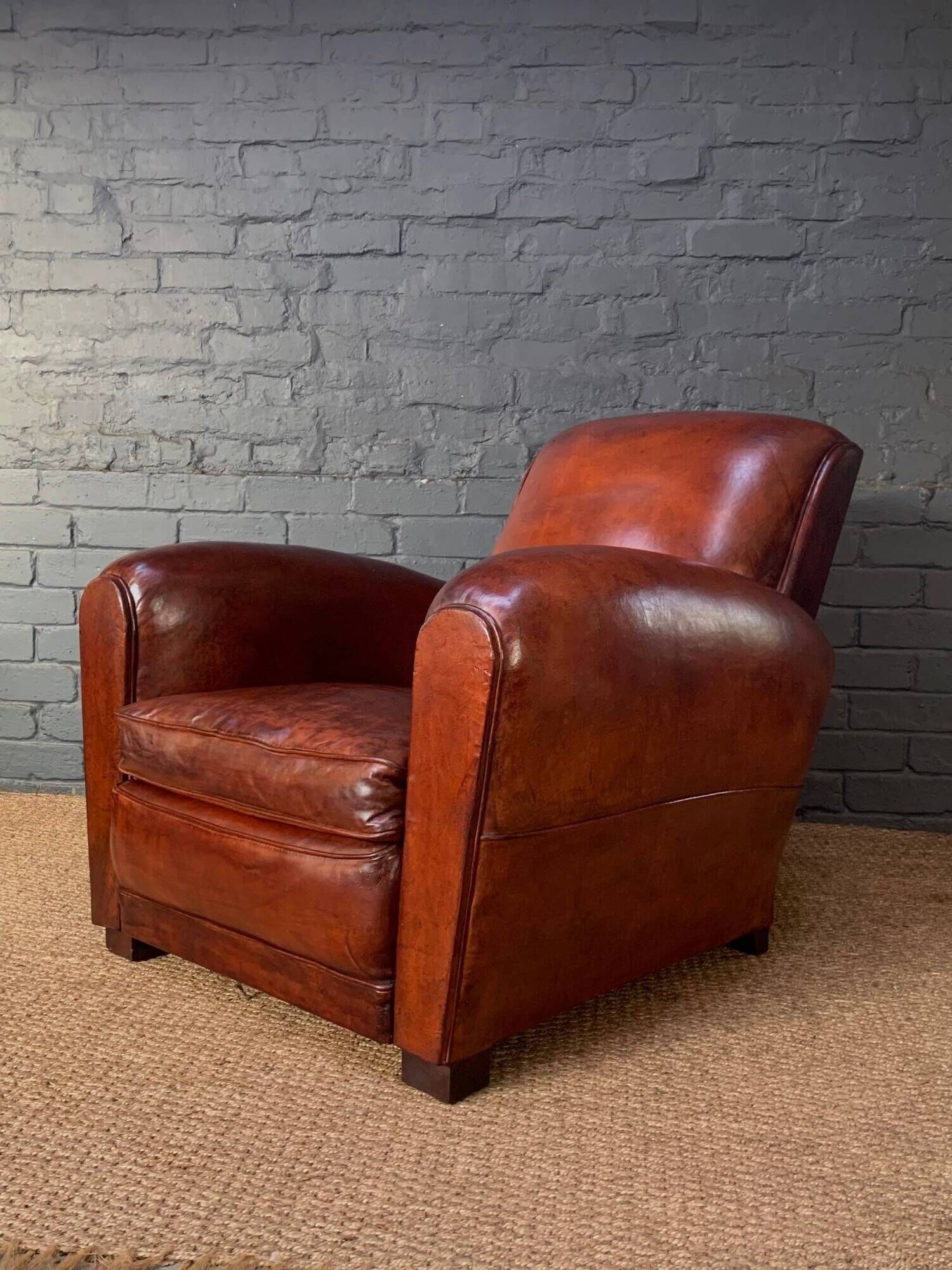 French, leather club chair, cuban lounge model circa 1940's