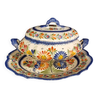 Vegetable soup tureen on Henriot Quimper display dish