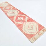 3x13 Vintage Soft Red & Beige Turkish Runner Rug, 77x379Cm