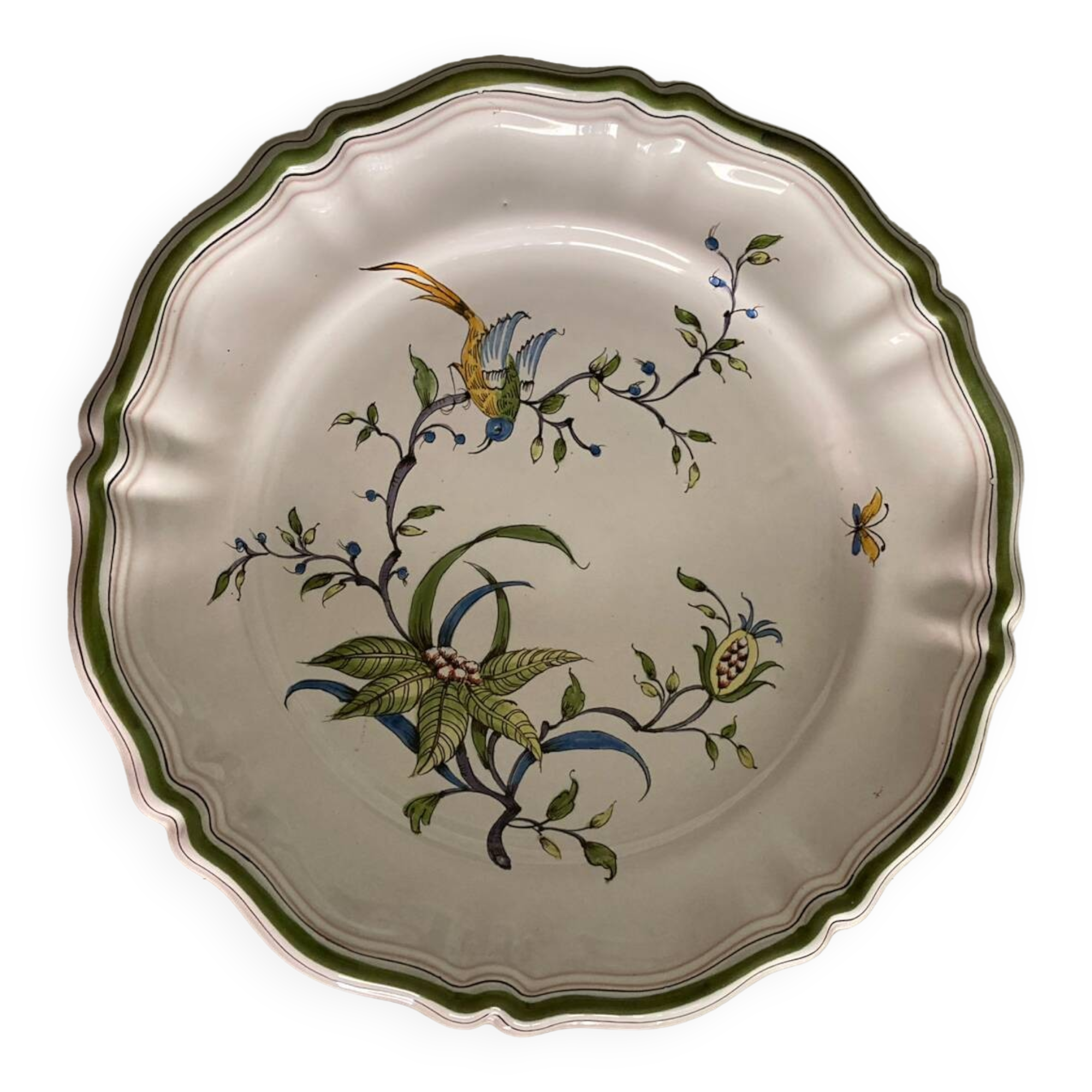 Moustiers porcelain plate with bird decor
