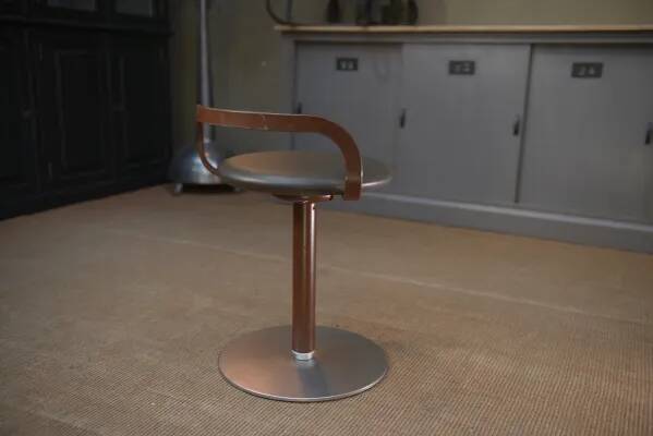 LA PALMA designer swivel stool in metal and leather – 1970s