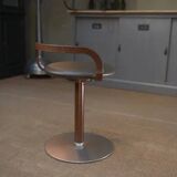 LA PALMA designer swivel stool in metal and leather – 1970s